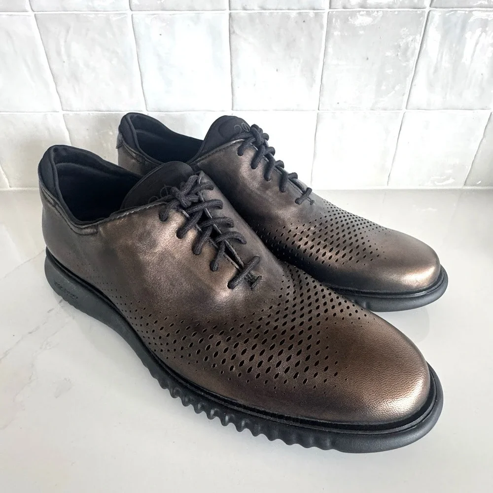 Cole Haan 2.Zerogrand Laser Wingtip Oxford Men 11.5 Bronze Metallic Leather Shoe